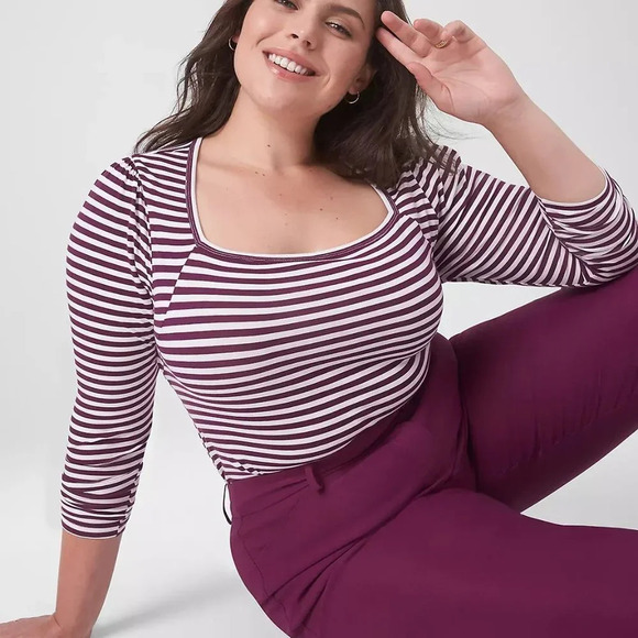 NWOT Lane Bryant Purple Stripe Classic Long-Sleeve Square-Neck Tee in Size 14/16 - Picture 1 of 11